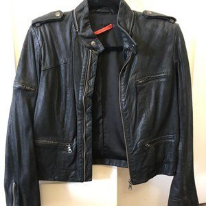 Alice + Olivia Moto Leather Jacket with Hoodie